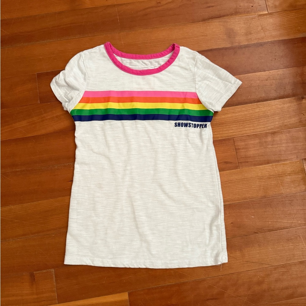 Showstopper Rainbow Stripe T-Shirt - White, youth medium
